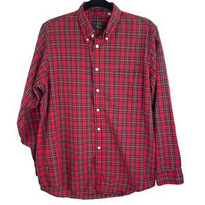 Vintage Orvis Long Sleeve Button Shirt Red Green Plaid Mens M Medium 100% Cotton